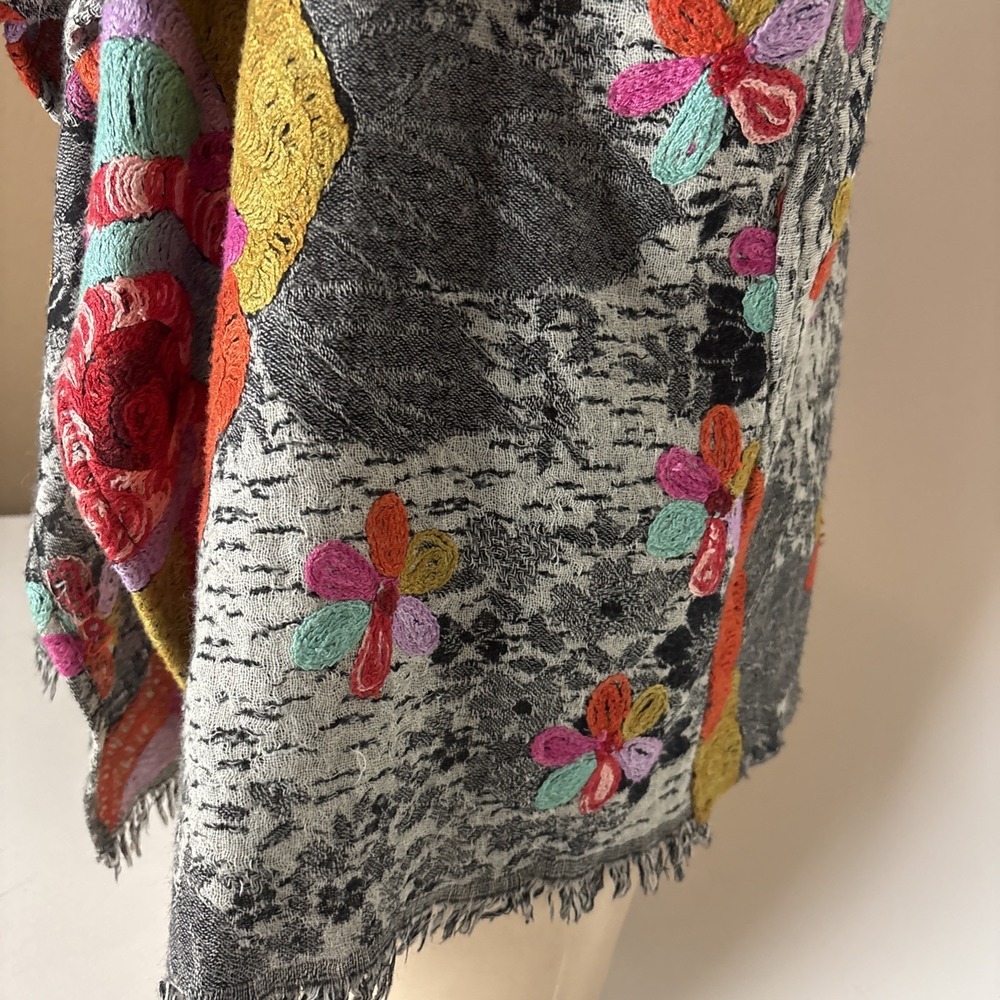 Anu S Boho Lagenlook Embroidered Waterfall Vest Cardigan Art To Wear Wool Artsy - Picture 3 of 12